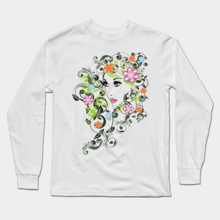 Summer Girl with Floral Long Sleeve T-Shirt